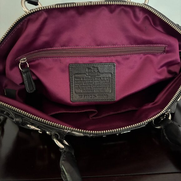 Coach Madison Signature OP Art Black Silver Sateen Satchel